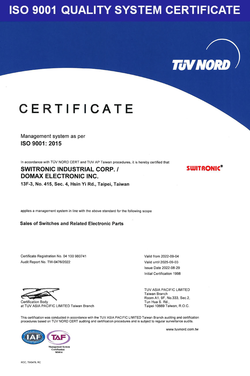 ISO 9001 QUALITY SYSTEM CERTIFICATE